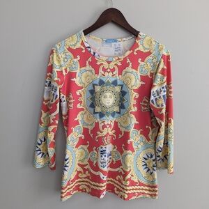 Womens J.Mclaughlin Elegant Red Patterned Top Sunshine Medium